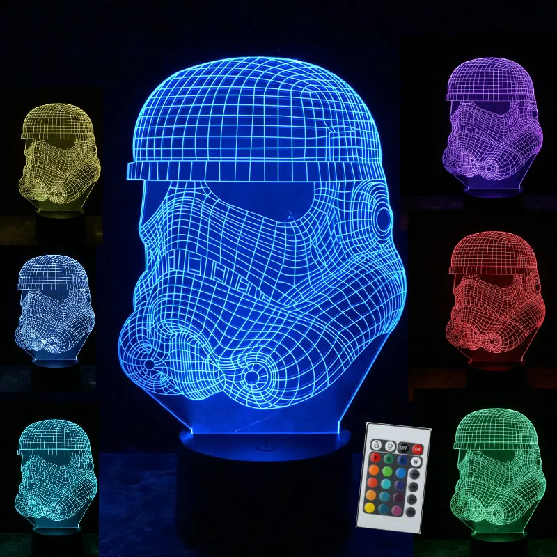 3D иллюзия Звезда Военный Штурмовик белый солдат Хэллоуин маска 7 цветов удаленный контроль светится в темноте игрушки подарок