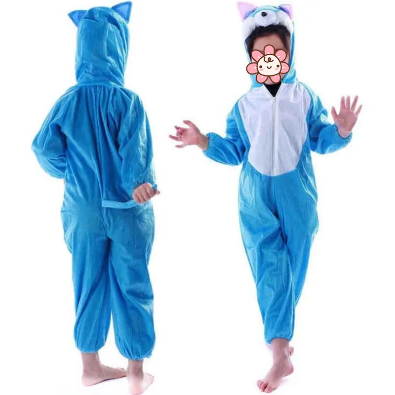 Boy Girls Kids Blue Cat Cartoon Animal Costume Cosplay Jumpsuits