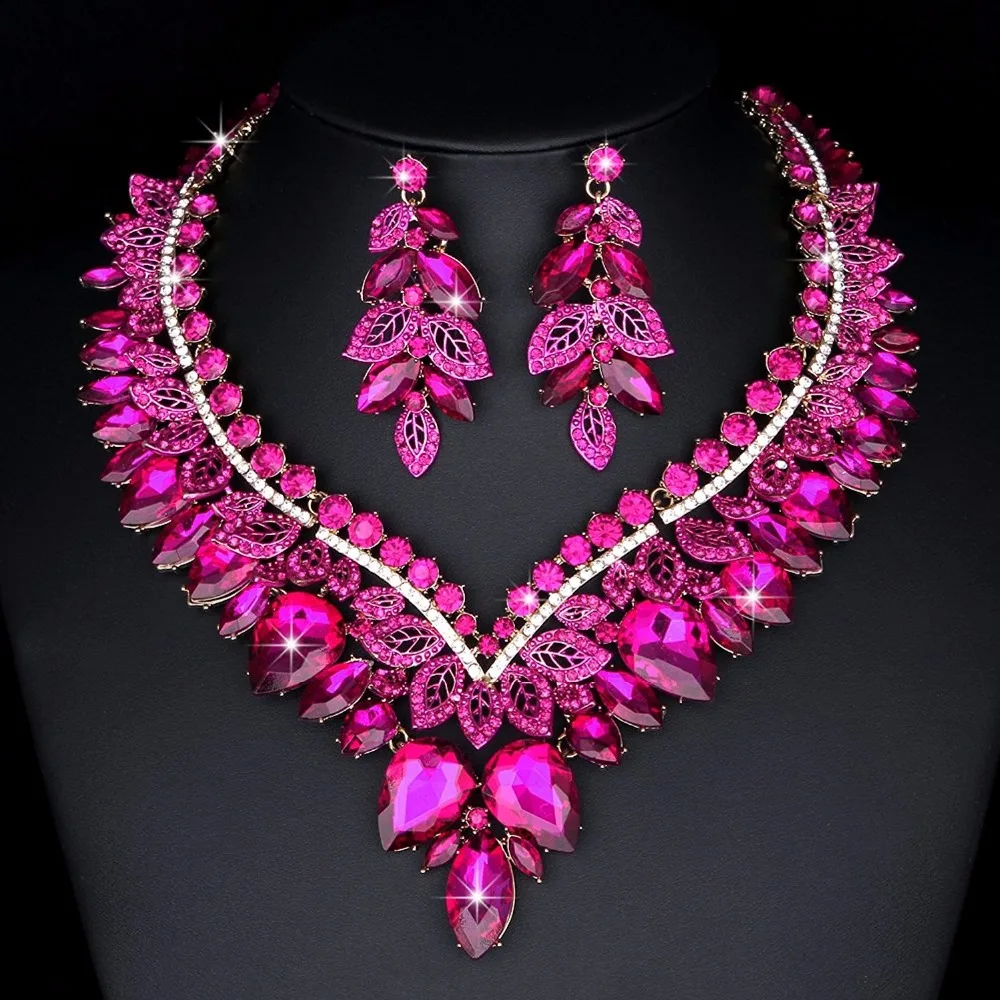 FDEETY Ensemble Bijoux Cascade Cristaux Brillants Collier Boucles D