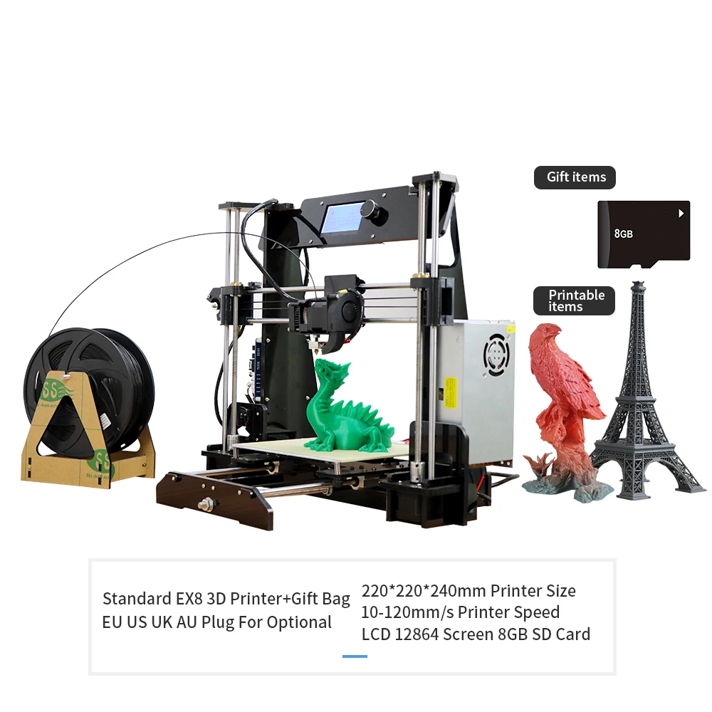 

EZT3D Prusa I3 EX8 Normal 3D Printer 0.4mm 1.75mm i3 Aluminium Alloy Hotbed DIY 3D Printer
