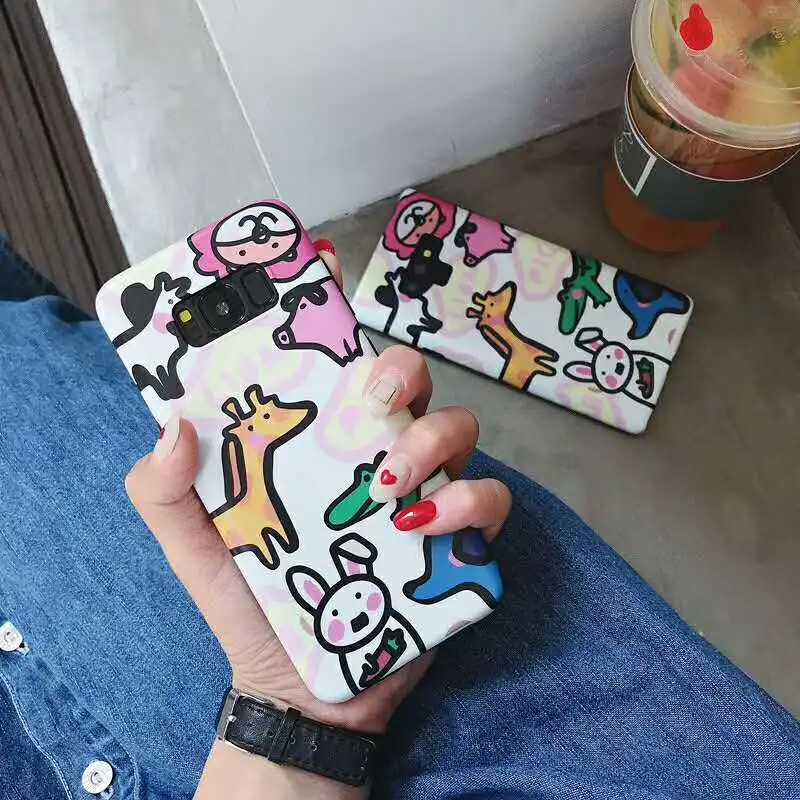 

Cute Cartoon Zoo Cases for Samsung Galaxy S8 S9 Plus Note 8 9 S7 Edge Cover Case Frosted Soft IMD Silicon Phone Back bag