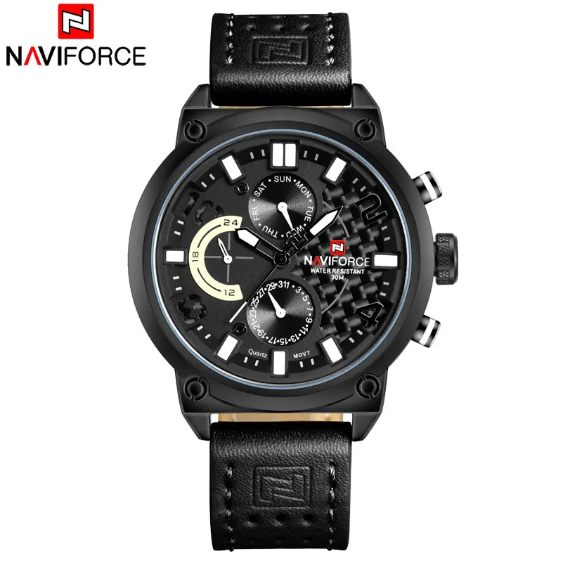 Для мужчин Спорт Часы naviforce Элитный бренд Для мужчин кварцевые часы Пояса из натуральной кожи ремень Горячая Мужской календарь 30 м Водонепроницаемый Наручные часы