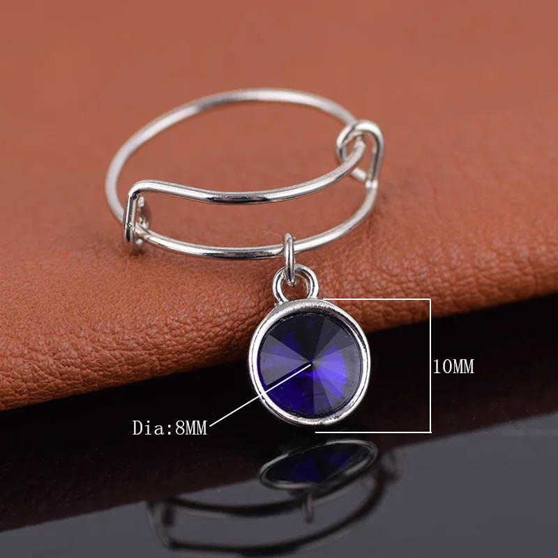 

2019 10MM 12 Colors Rhinestone Gem DIY Charm Rings Expandable Wire Birthstone Ring Adjustable Size For Christmas Women Gift