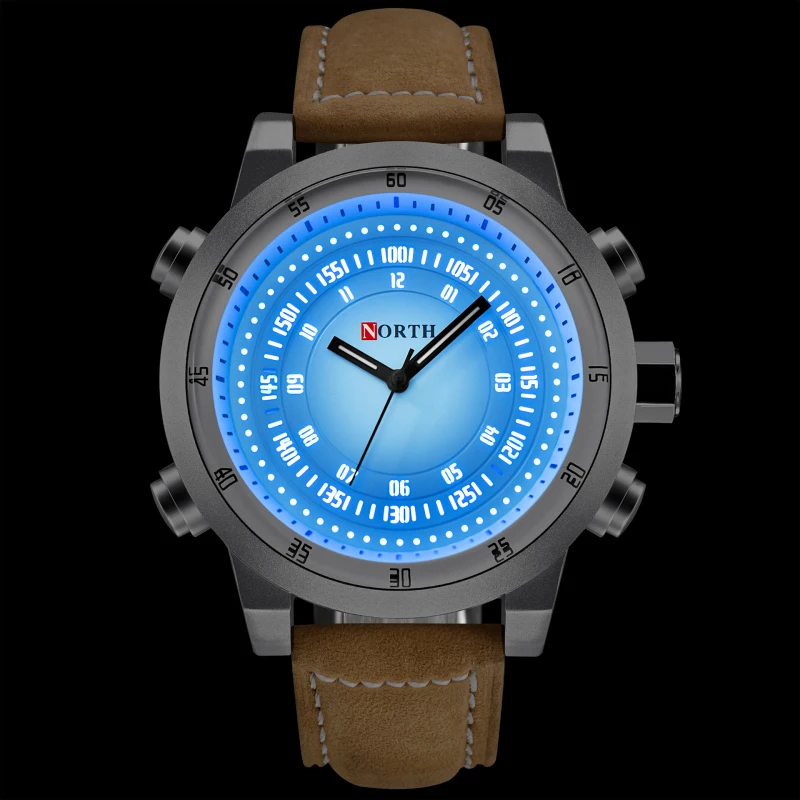 

NORTH Top Brand Luxury Luminous Wirst Watch Men Sport Watch Waterproof Military Men's Watch Fashion Leather Clock reloj hombre