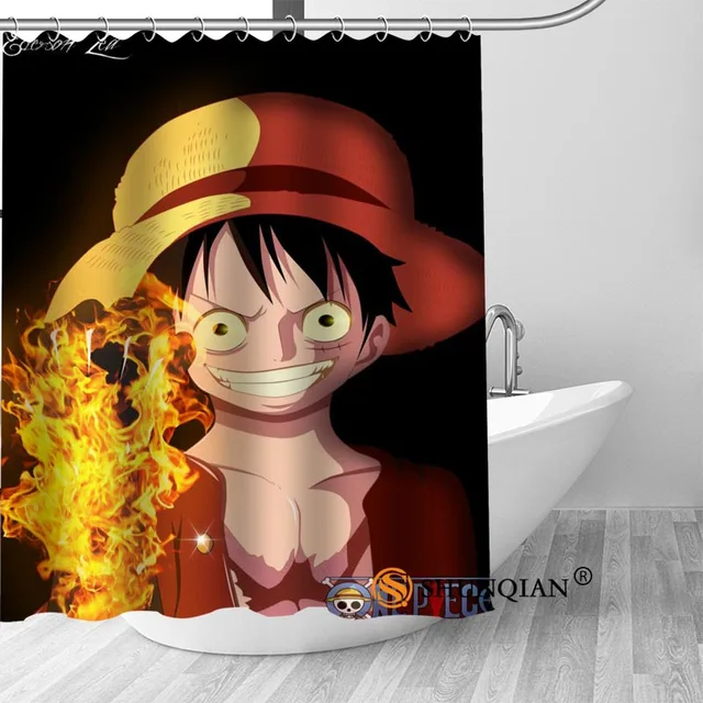 High Quality Custom one piece luffy Shower Curtain Polyester Fabric Bath Curtain Hooks Mildew