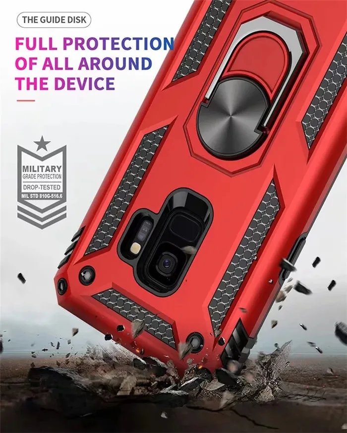 For Samsung Galaxy S8 S9 Plus Case Luxury Car Magnetic Rugged Armor Cover for Galaxy Note 8 9 Stand Shockproof Finger Ring Cover