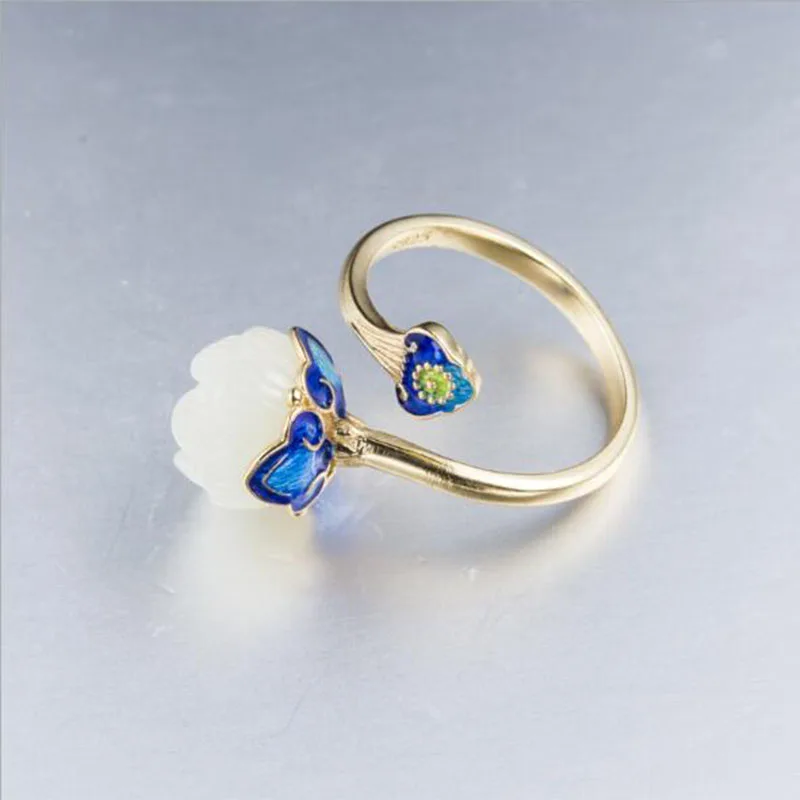 

Ruifan Hetian Jade 925 Sterling Silver Finger Ring Girls Summer Jewelry Cloisonne Teacher Gift Women Adjustable Rings YRI013