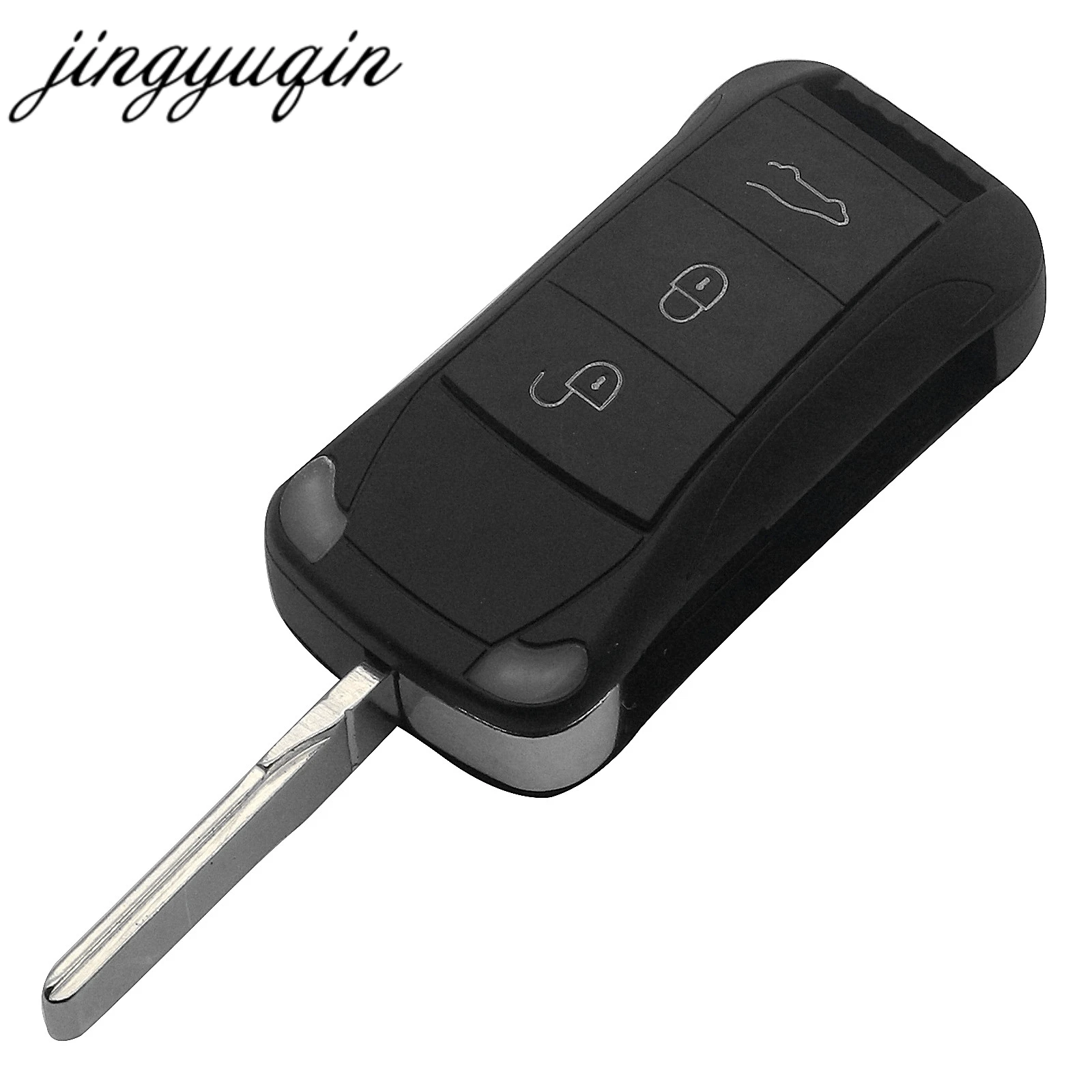 

jingyuqin 3 Button Folding Flip Remote Key Fob Shell for Porsche Cayenne Key Case Replacement