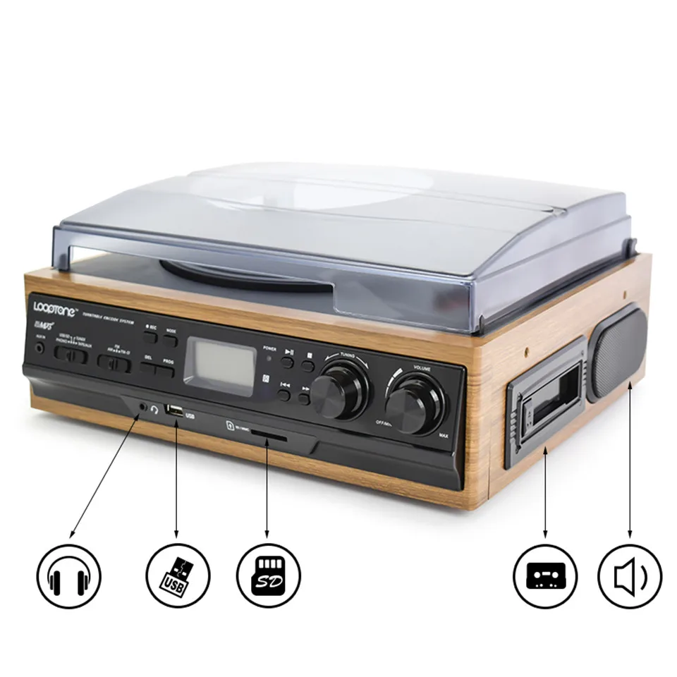 LoopTone Record Player винтажный проигрыватель с 3 скоростными ременными приводами для