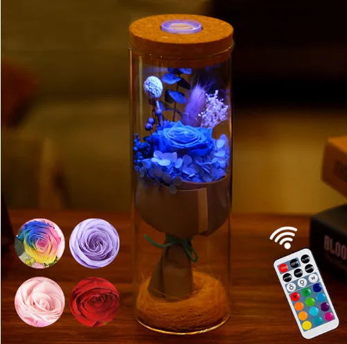 LED RGB Dimmer Lamp Rose Flower Bottle Light with Remote Control Night Light Valentine's Bedside lamp 