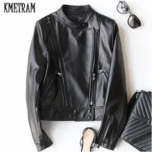 KMETRAM натуральная жакеты из овечьей кожи для женщин весна осень короткая мотоциклетная куртка черное пальто в стиле панк HH924