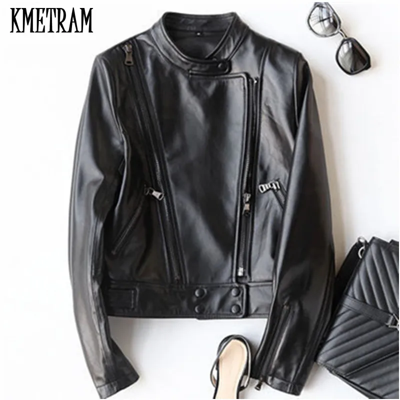 Moto Vestes Noir Hh924 Peau Pour Kmetram Court Femmes Punk Black 2018 Style De Printemps Veste Véritable Manteau 100En Automne Mouton Cuir m0ONPwv8ny