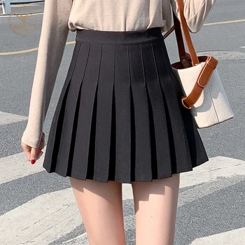

Women Plus Size XS-2XL Shorts Skirts Female 2019 Summer A line Sun School High Waist Pleated Skirt Female Korean Elegant Skirt