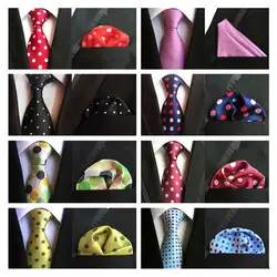 Темно-Мода Для мужчин 100% шелковый галстук комплект (Галстуки платок) твердые горошек цветок точка Свадебная вечеринка платок Средства
