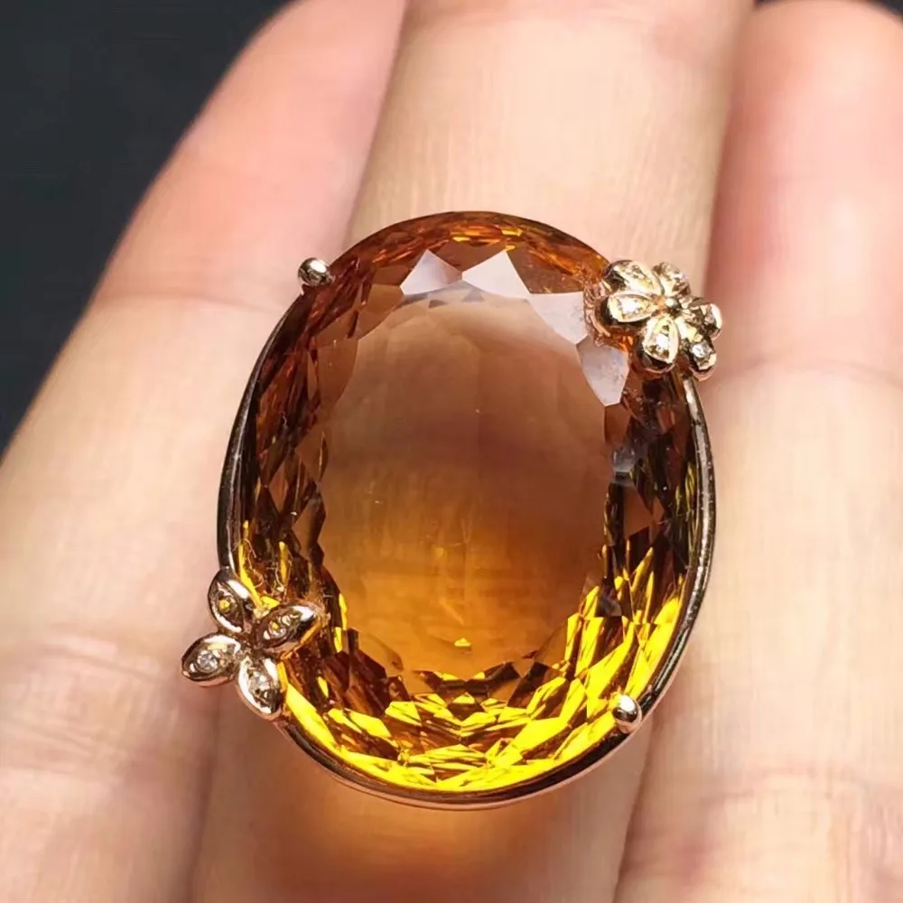 Fine Jewelry Real 18K Rose Gold AU750 Customized Size Natural Citrine Gemstones Chic Diamonds