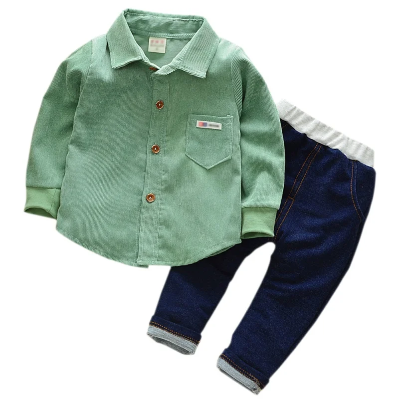 Комплекты одежды для малышей Детская одежда новые осенние комплекты для малышей детские спортивные костюмы с длинными рукавами футболка с галстуком-бабочкой+ штаны Одежда для мальчиков - Цвет: Зеленый