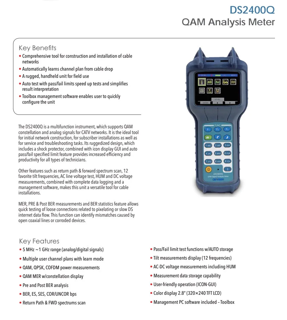 Изобретатель QAM анализатор для кабельного телевидения сети тестирования сигнала DS2400Q