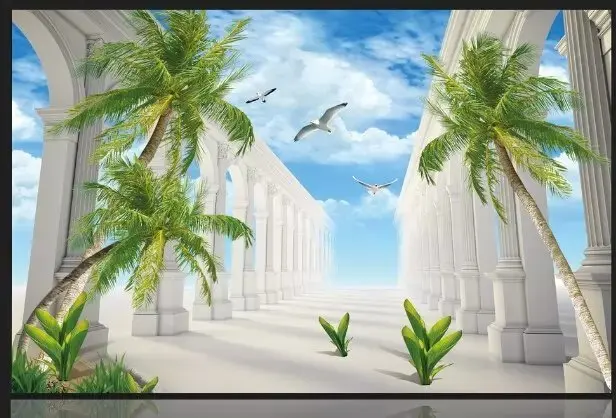 

Hign quality!Outside the window has the limpid sea and blue sky design 3d wallpaper 3d mural Maldives style 3d wall paper