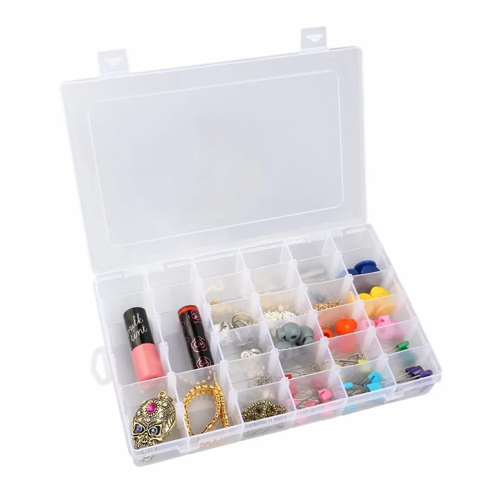 36 Grids Clear Plastic Jewelry Box Organizer Storage Container With