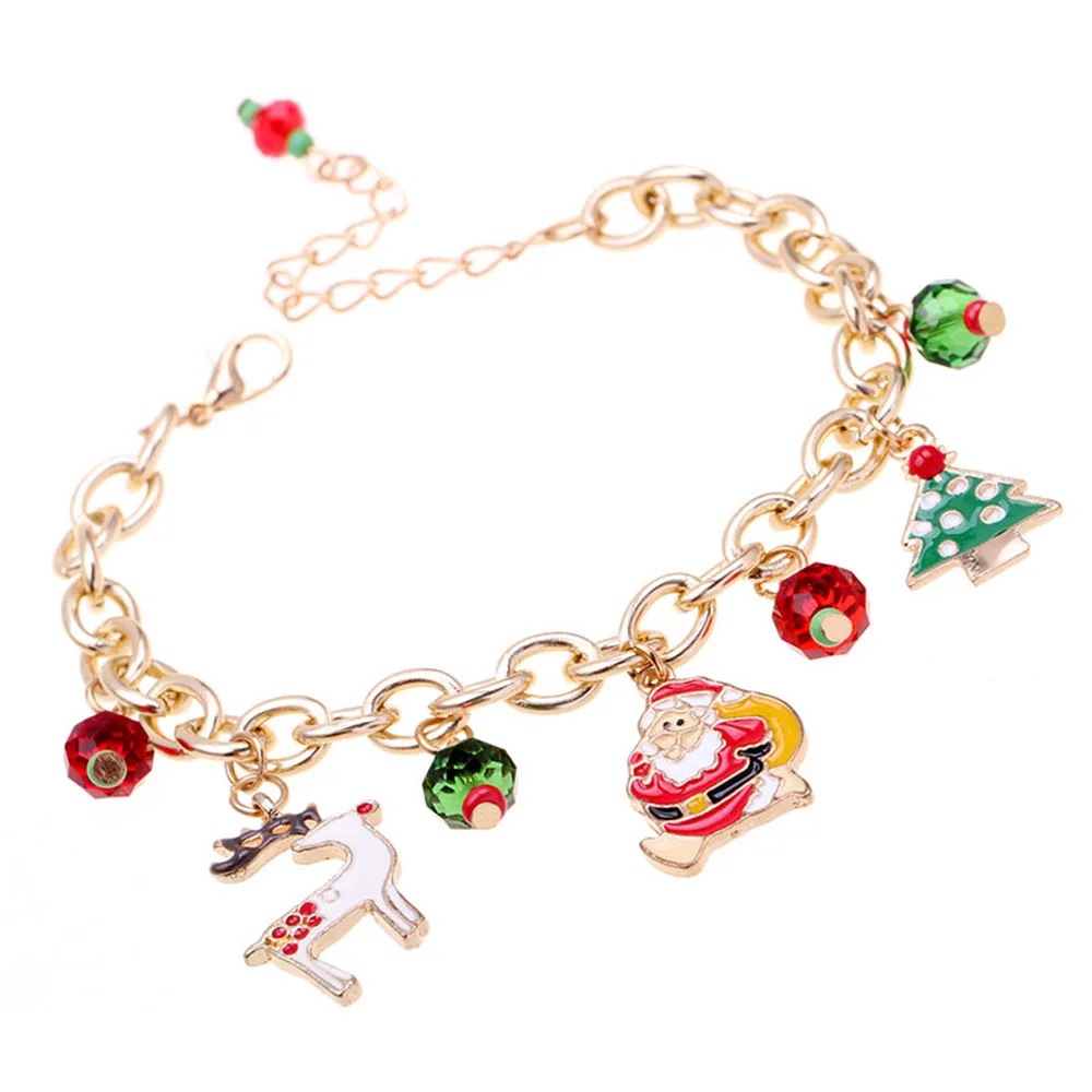

1 pcs Merry Christmas Gold Chain X-mas Charm Bracelet Christmas Tree Elk Santa Claus Bracelet for Christmas Gift
