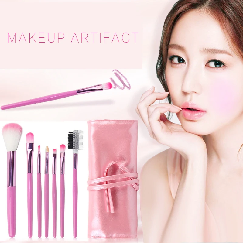 

7Pcs/Set Makeup Brush Portable Makeup Tools Eyelash Brush Lip Brush Beginner Training Set Leather Bag Material