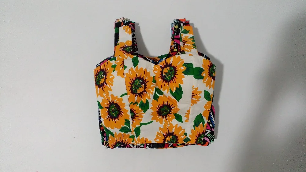 Floral Crop Top Plaid Short Top (7)