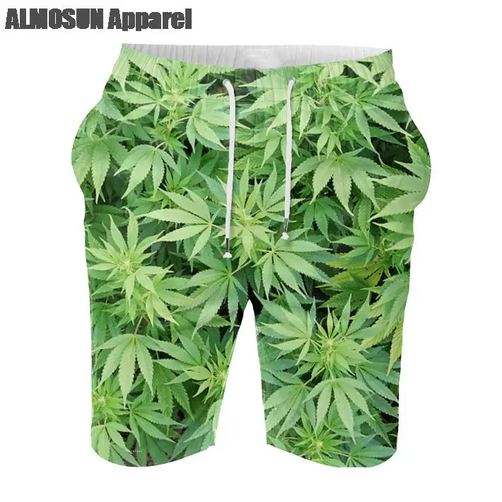 

ALMOSUN Summer Beach Weeds Shorts New Design Mens Bermuda Basket ball Short Men Homme Cargo Shorts
