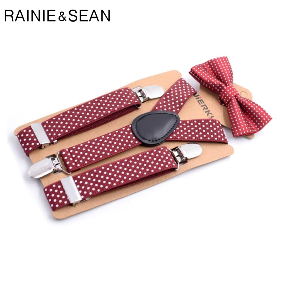 

RAINIE SEAN Children Suspenders With Bow Tie Boys Girls Wedding Dot Pants Suspenders Belt Kids Red Pink Bule Unisex Braces