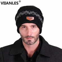 VIIANLES зимняя этикетка вязаная Skullies Повседневная головной убор для мужчин кашемир бренд держать наушники с бусинами Skullies Мужская Толстая шерстяная шапка