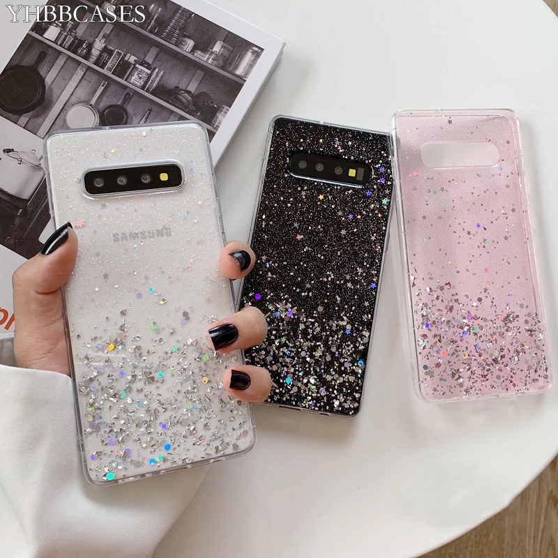 

YHBBCASES For Samsung Galaxy S11 Plus S10 S9 Glitter Colorful Sequins Clear Soft Cover For Samsung Note 10 8 9 Silver Foil Cases
