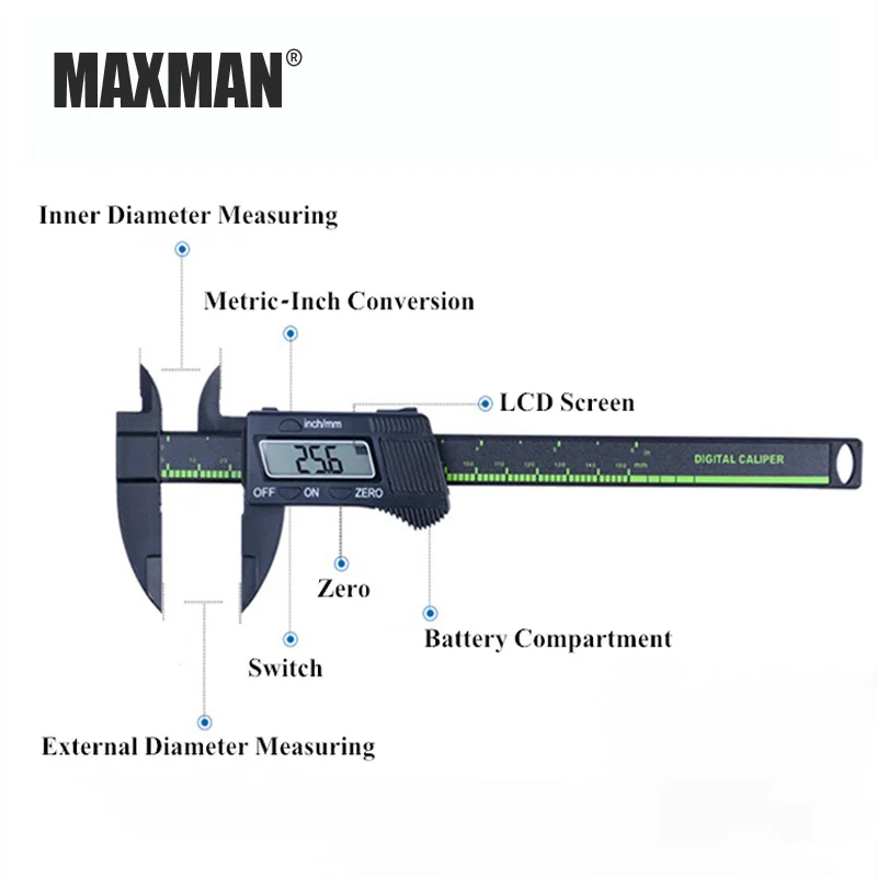 MAXMAN новое поступление 150 мм 6 дюймов ЖК-дисплей цифровые электронные углеродного волокна штангенциркуль датчик микрометр измерительный