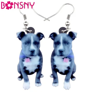 

Bonsny Acrylic Staffordshire Bull Terrier Dog Earrings Big Long Dangle Drop Elegant Animal Jewelry For Women Girls Ladies Teens