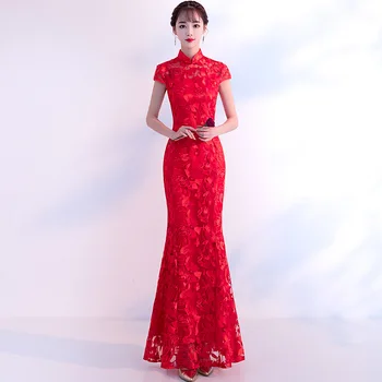 

2019 Wedding Party Cheongsam Oriental Women Maxi Dress Traditional Chinese Style Elegant Qipao Long Dresses Robe Vestido S-XXL