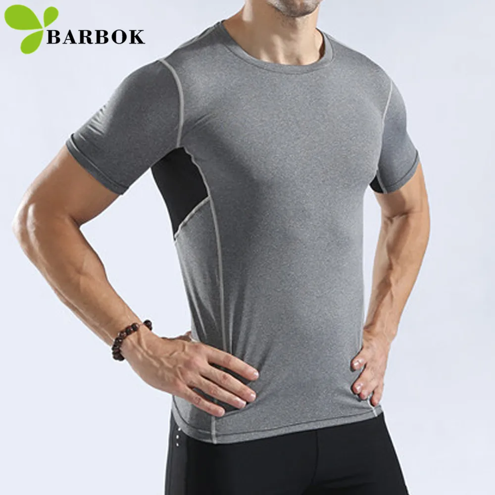 

BARBOK 3 Colors Sports Shirts Men Track Short Sleeve T-Shirts Jogging Jersey Fitness Clothing Training Gym Running Sportswear