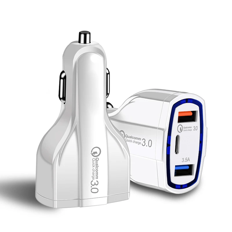 

Fast Charging Adapter QC3.0 Dual USB Car-Charger For Mobile Phone USB Type C Cable Phone Chargers Car Cigarette Lighter
