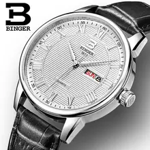 Suisse montres hommes marque de luxe Montres BINGER ultra-mince montre À Quartz bracelet en cuir Date Automatique Étanche B3037-1