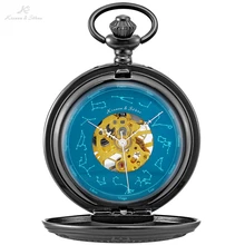 KS Ретро 12 созвездий черный чехол античная медь мужчины Montre ожерелье часы полые элегантные Механические карманные часы/KSP099