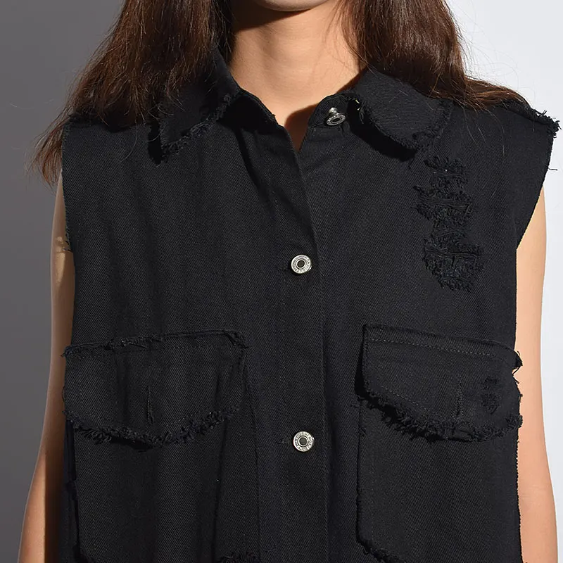 [XITAO] Single Breasted Women 2018 Autumn Korea Fashion New Turn-down Collar Sleeveless Solid Color Casual Long Vest LJT4081