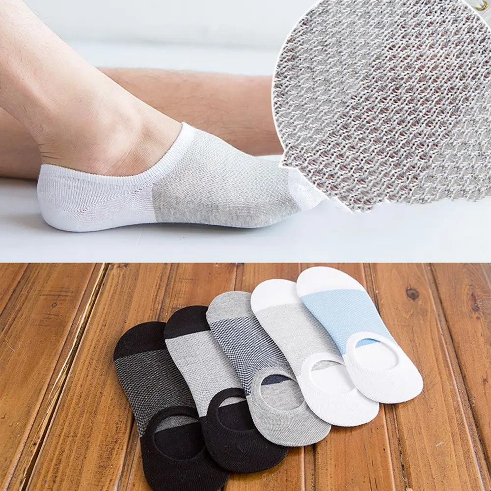 Unisex Socks Slippers Bamboo Fiber Non slip Silicone Invisible Boat