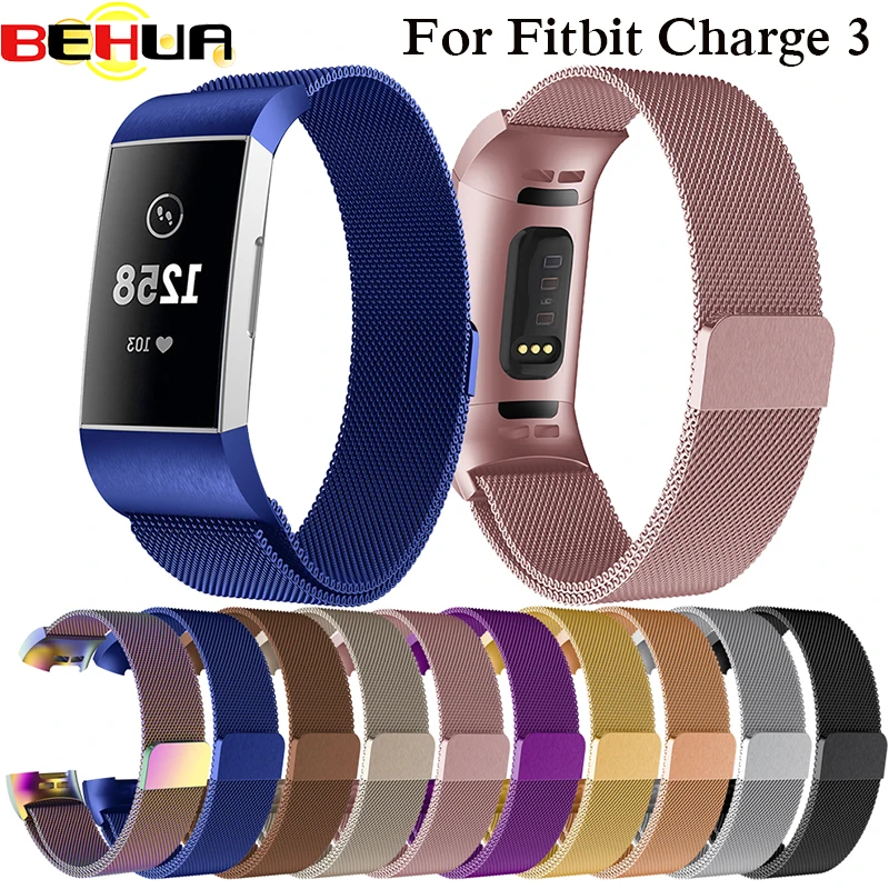 

Milanese Loop Watchband For Fitbit Charge 3 strap with connector Stainless Steel Wristband Bracelet belt Metal Watch Band Strap
