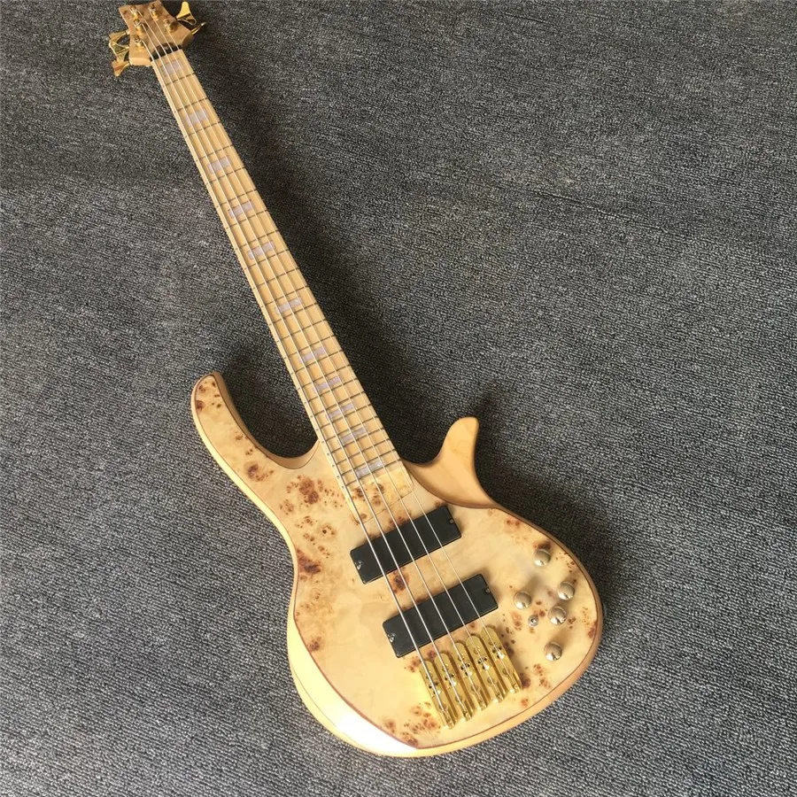 

NEW Top quality log color Burl pattern butterfly 5 strings electric bass guitar with abalone beautiful neck,Free shipping