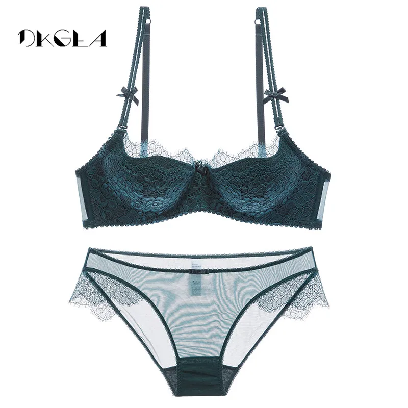 Goedkoop Jong Meisje Groen Sexy Bh Set Plus Size D Cup Dunne Katoen Brasserie Lace Ondergoed Vrouwen Sets Zwart Borduurwerk Lingerie luxe