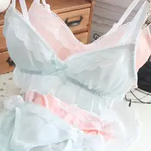 Новое поступление реальные фотографии лолита сексуальные милые кавайные шифоновые Мягкие Бесшовные прозрачные мягкие бюстье бюстгальтер трусики набор