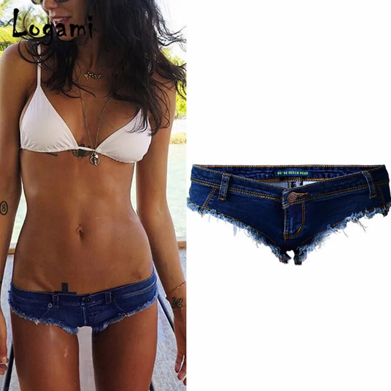 

LOGAMI Sexy Micro Denim Shorts Fashion Beach Mini Shorts Women Low Waist Summer Jeans Short 2018