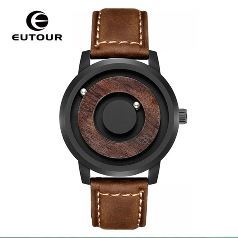 

Brand EUTOUR Magnetic Wood Watch Men 2019 Luxury Stainless Steel Fashion Casual Man Quartz Watch Waterproof Leather Wrist Watch