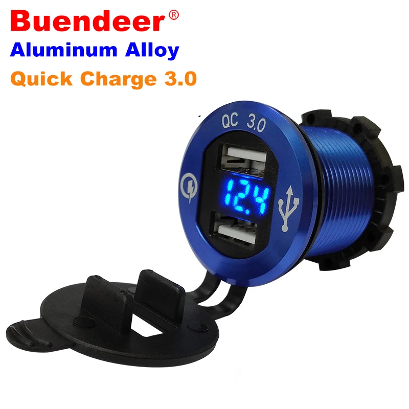

QC 3.0 Quick Charge Car Boat Moto Cigarette Lighter Power Adapter LED Digital Display Dual USB Splitter 12V 24V Aluminum Alloy