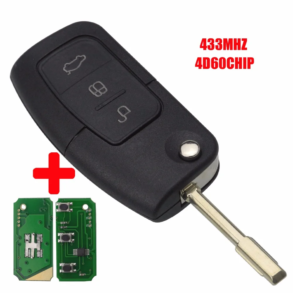 

jingyuqin Flip Remote Car Key FO21 4D63/60 ID63/60 40/80bit Chip 433Mhz for Ford Focus Fiesta C Max Ka Mondeo Galaxy S 3 BTN
