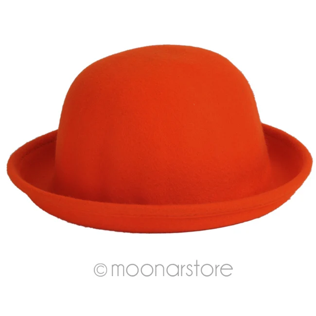 Женские шляпы Fedoras, винтажные шляпы Fedora Chapeau Feutre, зимние фетровые Sombreros de fieltro, однотонные шляпы Fedoras, шапки Cappello Bombetta - Цвет: Оранжевый