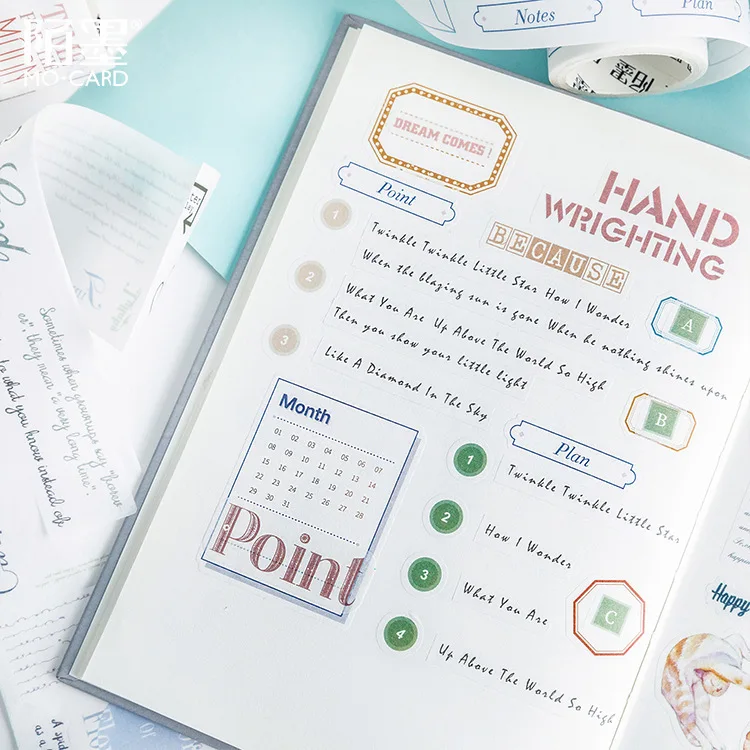 

Creative Animal Digital English Date Masking Tape Base Calendar Week Plan Washi Tape DIY Diary Scrapbooking With Release Paper