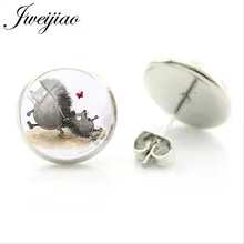 JWEIJIAO серьги-гвоздики ручной работы с изображением Ежика в тумане, стеклянные купольные серьги с милыми животными HF04